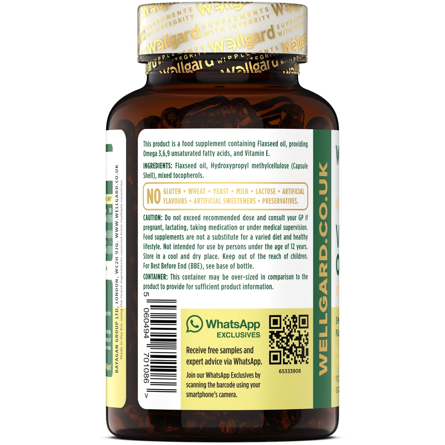 Vegan Omega 3 6 9 Capsules by Wellgard - High Strength 1386mg Flaxseed Oil Capsules with Alpha Linolenic Acid (ALA), Linoleic Acid (LA), Vitamin E
