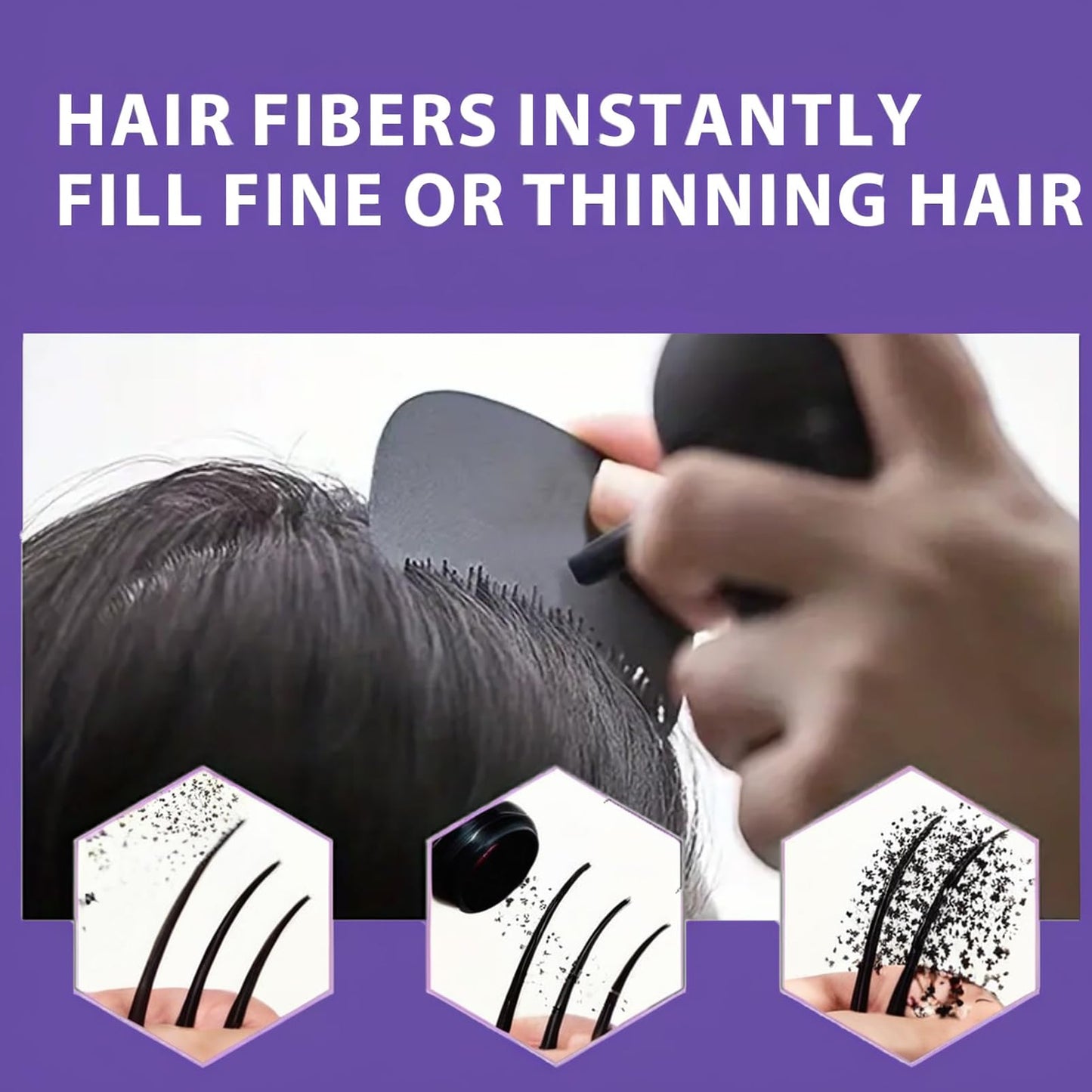 Hair Fibres for Thinning Hair, Nature Keratin Hair Fibers Instantly Full Hair,3-in-1 Hair & Beard Styling Set,Black Hair Loss Concealer for Men and Women