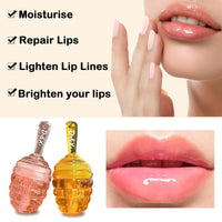 GEEWHILE Honey Lip Oil Clear Lip Gloss Set, 2PCS Honey Bee Balm Moisturizing Liquid Lipstick, Glossy Lip Make Up Transparent Lip Gloss Kit for Day&Night Lip Care,Lip Line Reducing, Honey Flavors