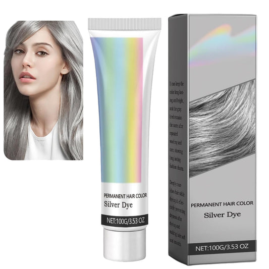 OunTechGlory Natural Essence 2-in-1 Extract Cream - Metallic Silver Gray Hair Dye for Glossy Conditioning and Easy Grey Hair Color