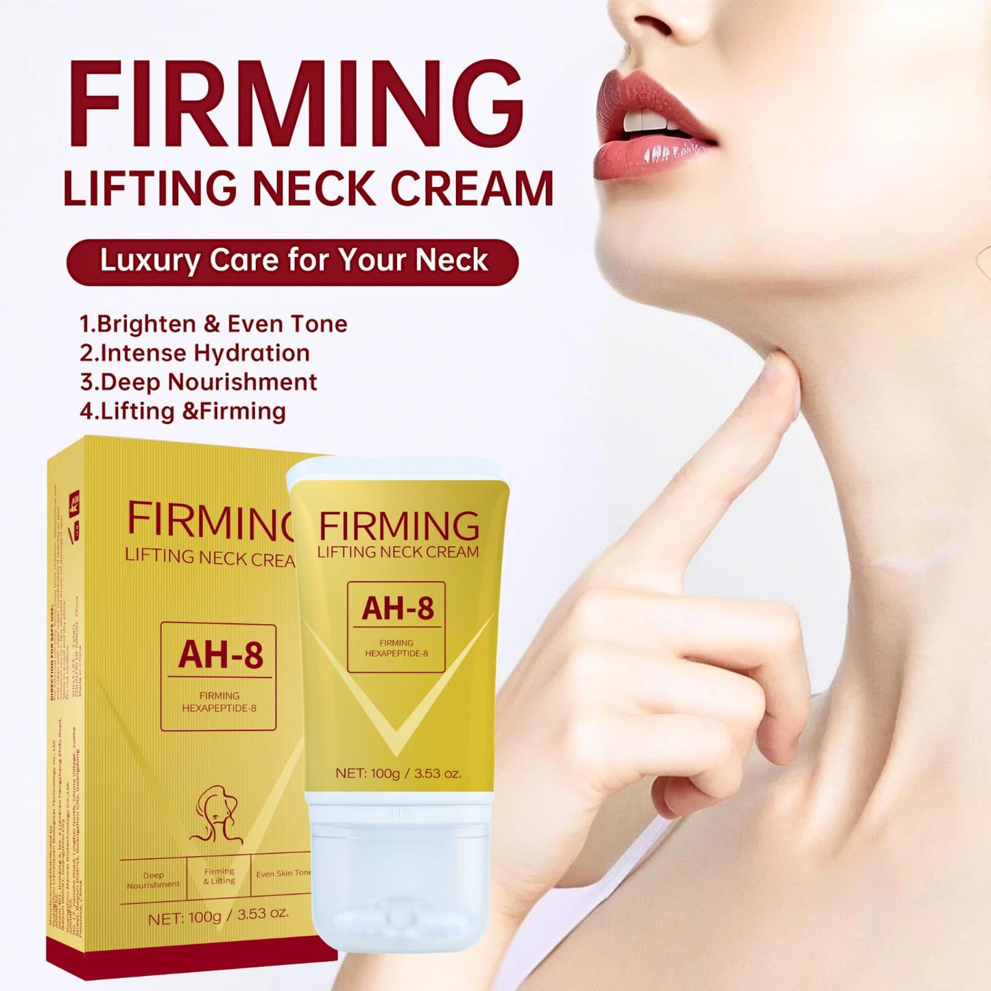 Trendyfave Ah-8 Firming Neck Cream, Ah-8 Neck Firming Cream With Roller, Tighten Sagging Skin, Reduce Wrinkles & Double Chin, Anti-Aging Neck Lotion, Non-Greasy Formula For neck & Face, 100g