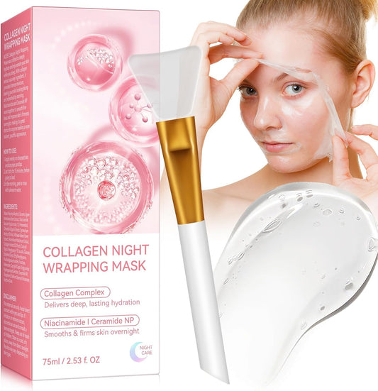 Skynest Collagen Night Wrapping Mask, Peel Off Collagen Mask for the Face, Deep Hydration, Reduces Wrinkles & Improves Skin Elasticity, Brush Included, 75 ml