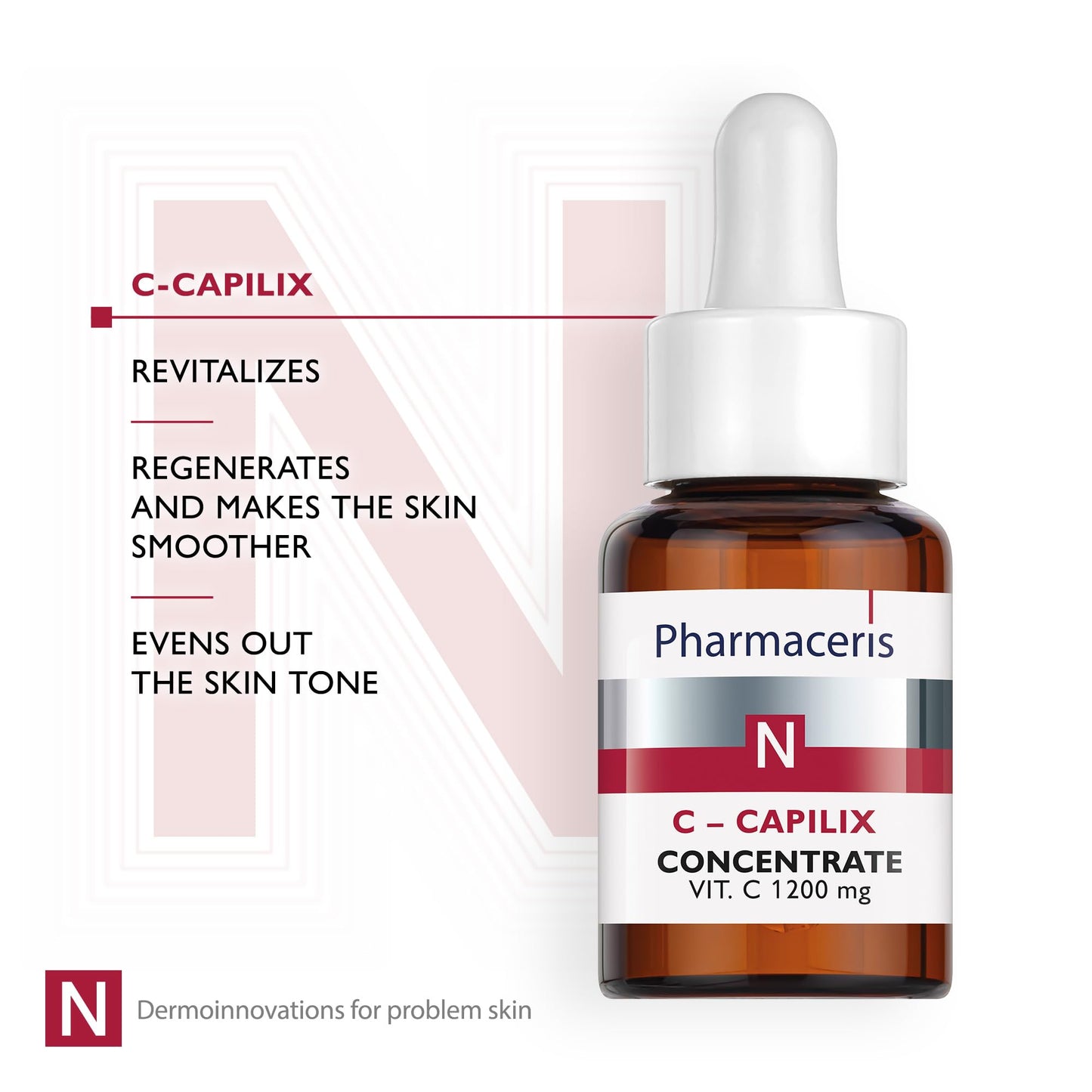 Pharmaceris N C-Capilix, Serum for Vascular Skin, Concentrate with Vitamin C 1200 mg, Prevents Skin Pigmentation, Vitamin E, Anti Aging - 30 ml