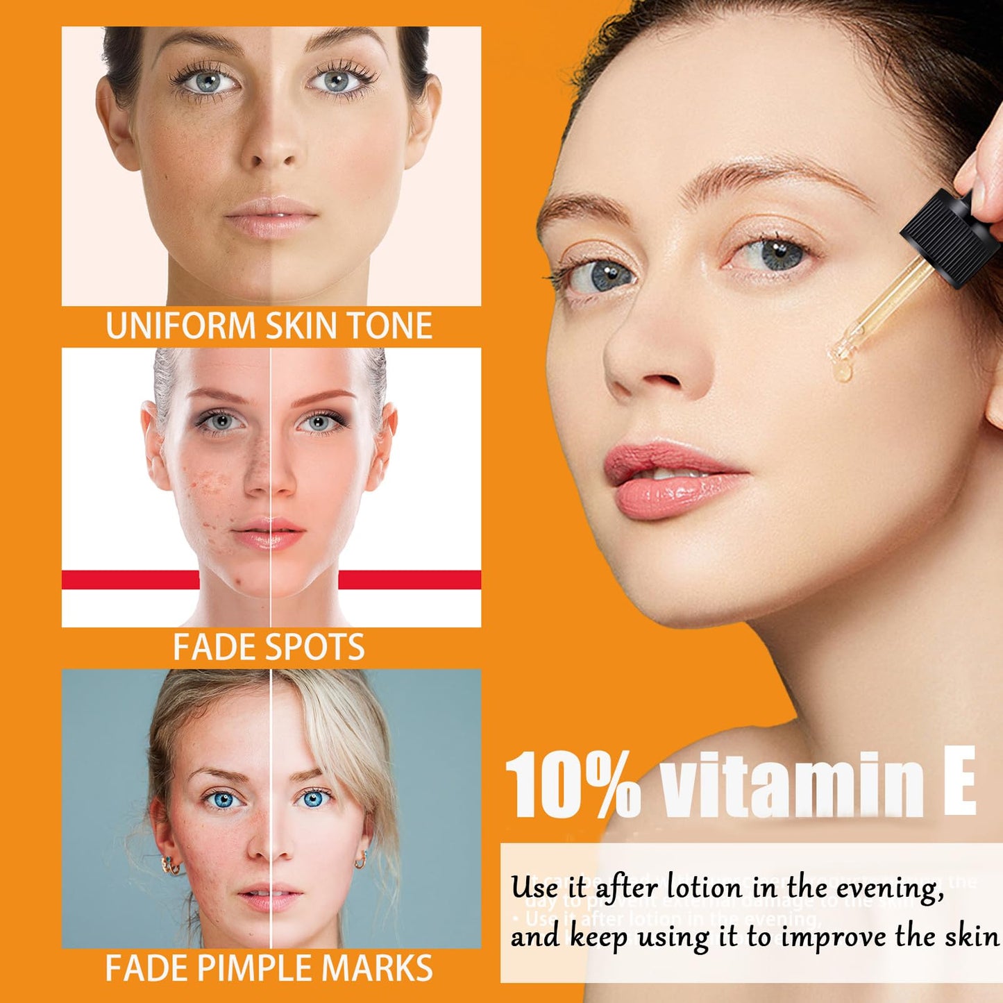 DMQ Vitamin E Face Serum,Vitamin E Oil With Hyaluronic Acid,Antioxidant Facial Serum for Ageing Skin,Vitamin E Serum for Face,Skin Moisturizes Collagen Serum For For Fine Line,Quickly Absorb