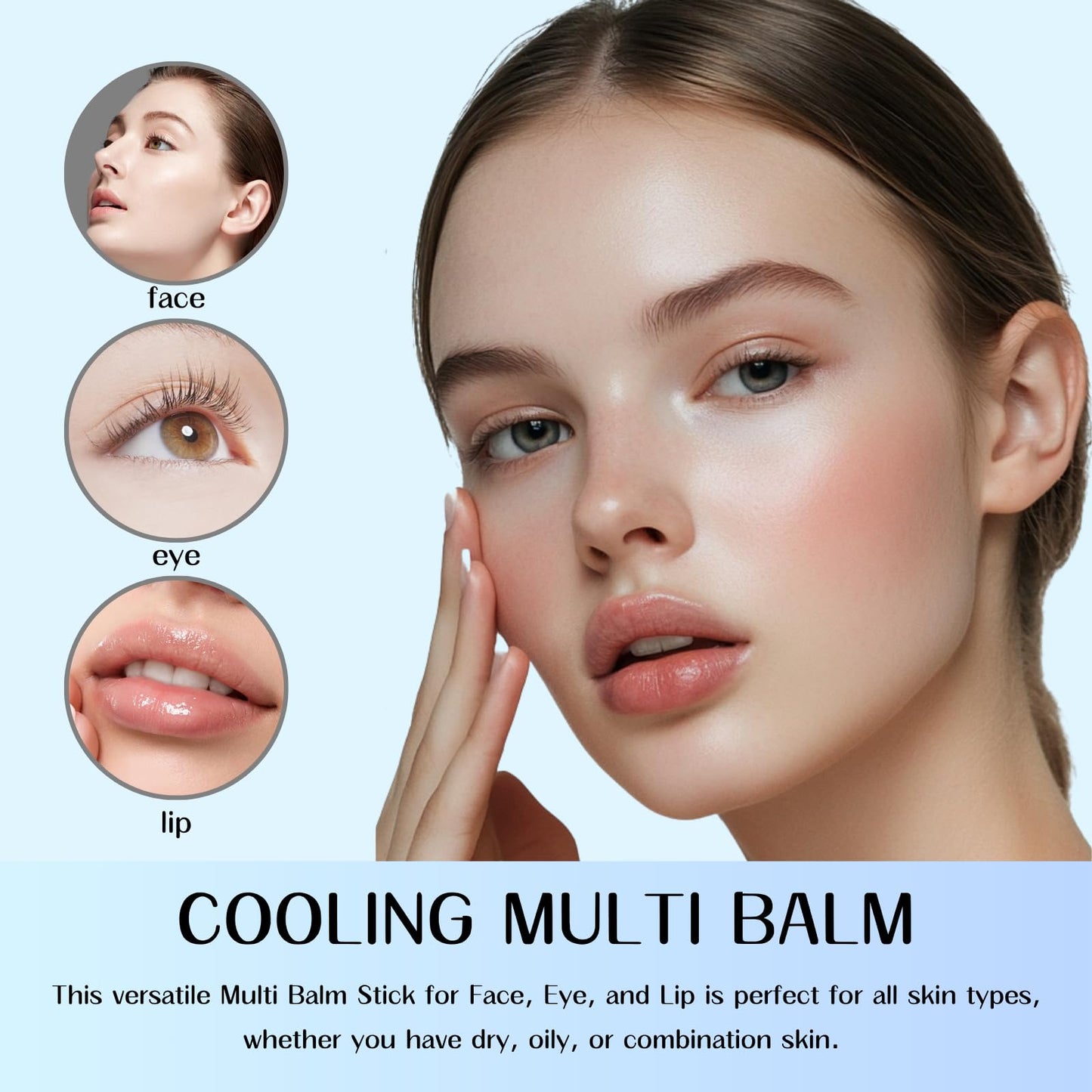 Hydrating Eye Balm Cool Stick for Dark Circles, Puffiness & Wrinkles, Cooling Multi Balm for Face, Eye, and Lip, Moisturizing Balm Stick for Tired Skin, Reduces Eye Bags, Portable Eye Care Balm, 7g