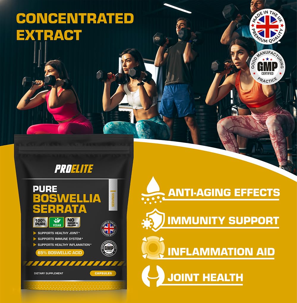 Boswellia Serrata Extract 10,000mg – 65% Boswellic Acid (500mg per Capsule) | Joint Care Supplements | 180 Capsules (6 Months Supply) | Indian Frankincense Resin | by PROELITE