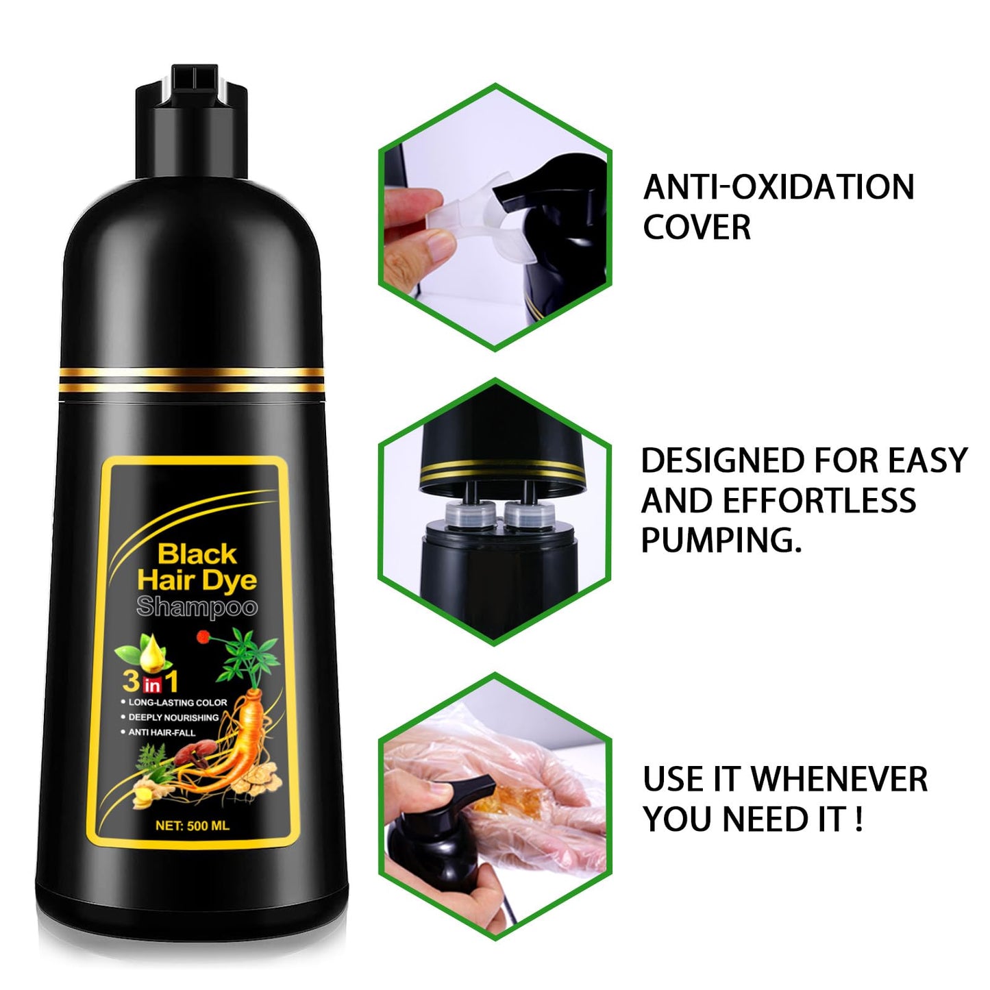 Generic 3-in-1 Herbal Hair Dye Shampoo, Herbal Hair Dye Shampoo Deeply Nourishing, Natural Brown Hair Color Solution for Women & Men