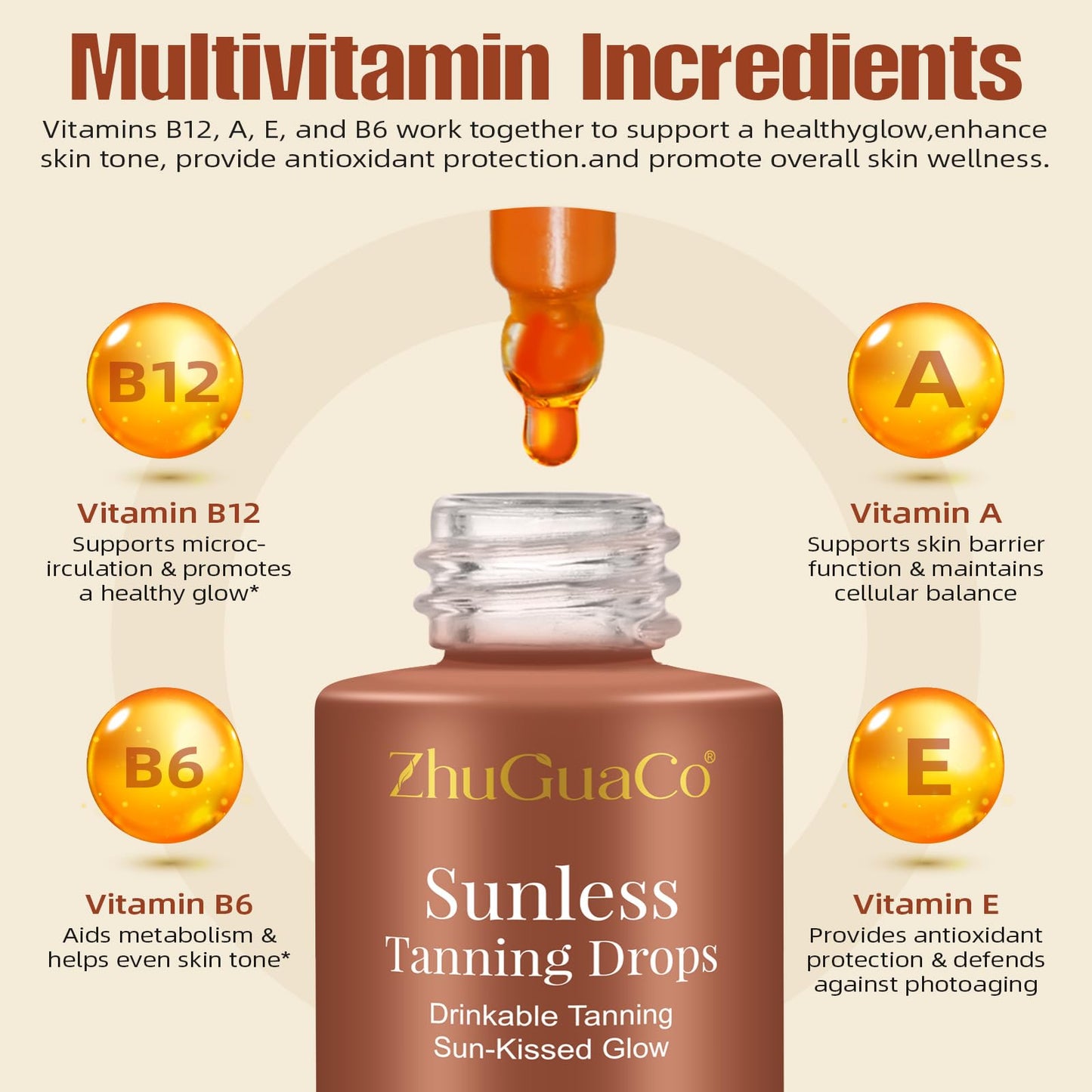 Tanning Drops Drink,Sunless Tanning Drops to Drink,Natural Sunbathing Without Sun Damage,Enhancing Natural Skin Tone,Nourishing and Moisturizing