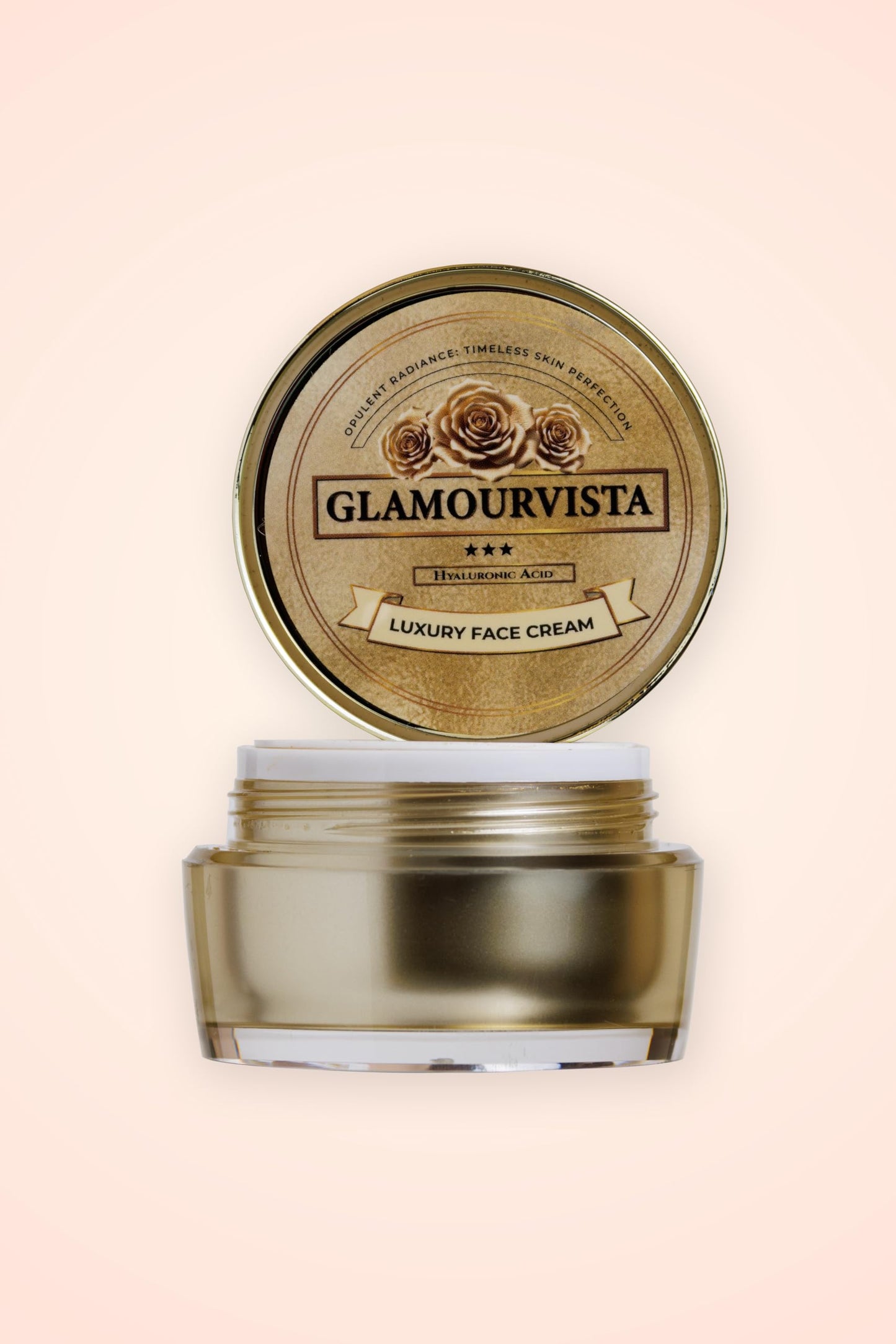 Luxury anti-ageing face cream with 24k gold flakes and hyaluronic acid and collagen. Proud UK manufacturer UKCP-72916130.