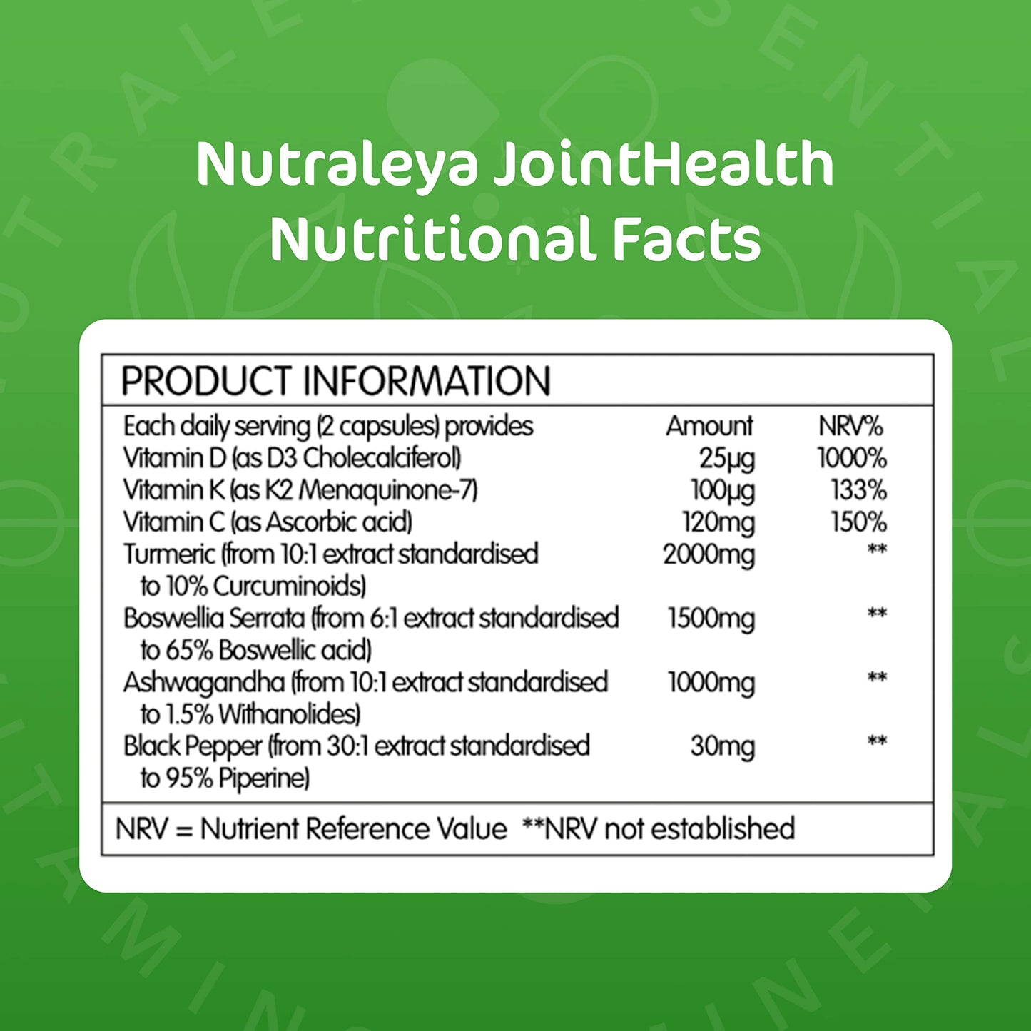 Nutraleya Joint Supplements for Men & Women (60 Capsules ) - Boswellia Serrata, Black Pepper, Ashwagandha, & Turmeric Supplement - Joint Care Supplements - Natural, Plant-Based