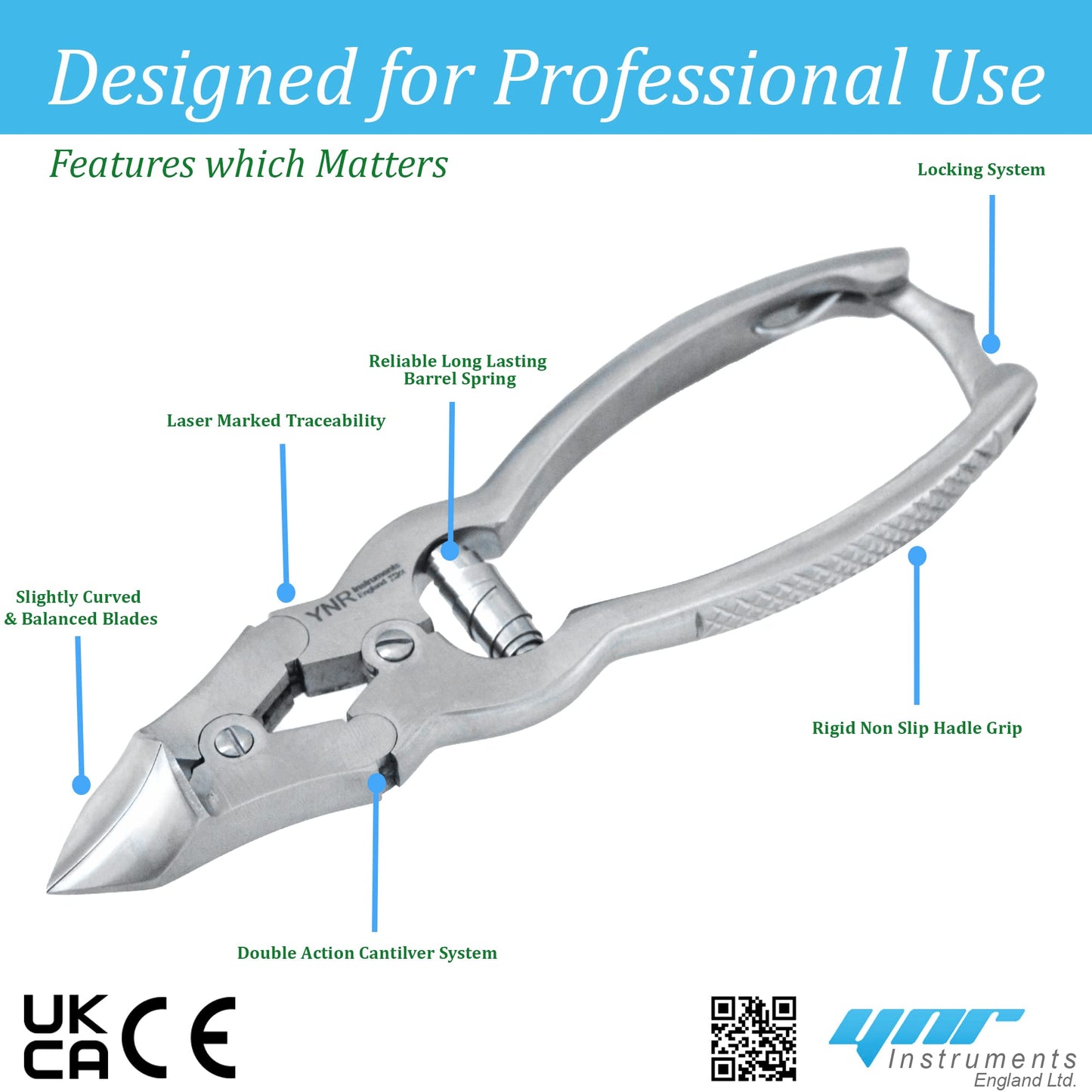 YNR Toenail Clippers by YNR Instruments England Podiatry Tool German Forged 6 inch Cantilever Nail Nippers to Cut Thick Toe Nails - Hospital Grade - 15cm - Barrel Spring
