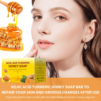 IREV Kojic Acid Turmeric Soap with Honey For Face and Body, Kojic Acid Soap For Dark Spot, GlowingTurmeric Soap Bar for Acne Face Soap Bar For Cleansing Exfoliating Daily Face Wash 200g