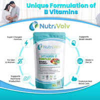 Vitamin B Complex Supplements with B Vitamins Including high strength B12, B1, B2, B3, B5, B6, B7, B9, Biotin & Folic Acid- Support Healthy Energy Metabolism | 60 Tablets