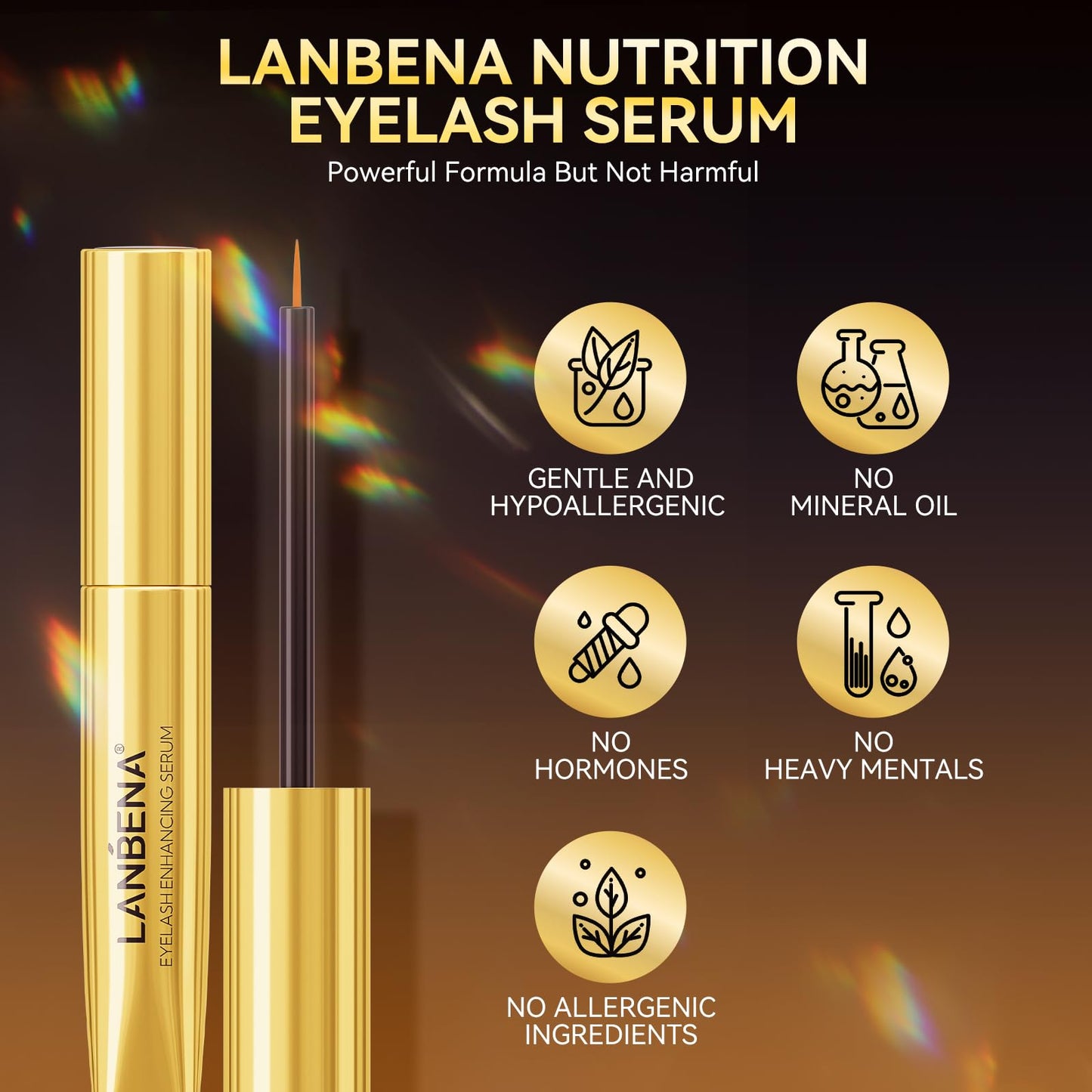 LANBENA Eyelash Growth Serum - Eye Lash Enhancing Serum Natural Nourishment for Fuller, Longer Lashes & Defined Brows | 3mL/0.10 fl oz - Cold-Pressed Formula, Vegan & Cruelty-Free
