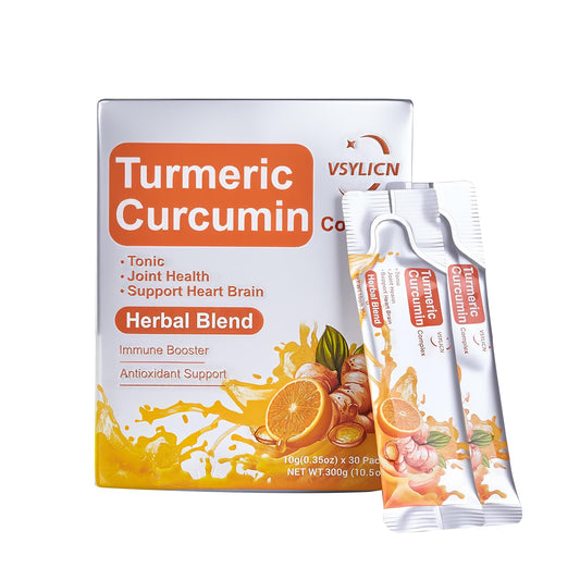 VSYLICN 30 Packs Turmeric Liquid with Black Pepper & Ginger - High Strength Curcumin Supplements - Easy Swallow Liquid Drink - Tonic, Joint Health & Support Heart Brain - Vegan - 1 Month Supply