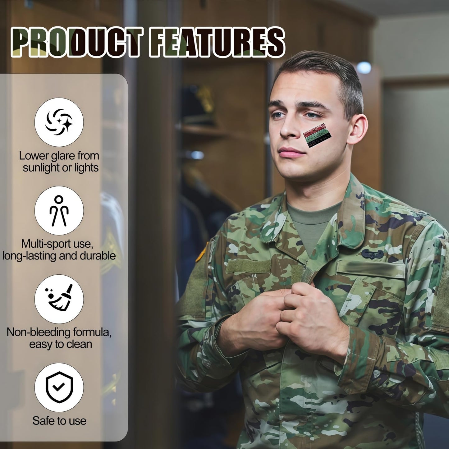 QinZiEn 3 Color Camo Dace Paint,Army Face Paint,Eye Body Face Camo Paint,Waterproof face paint,camouflage makeup,hunting accessories,face paints,body paint,camouflage face paint(Black,Brown,Green)