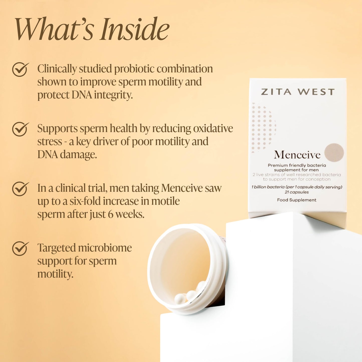 Zita West Menceive Supplement – Premium Friendly Bacteria Supplement for Men to Support Pre-Conception, 21 Vegan Capsules