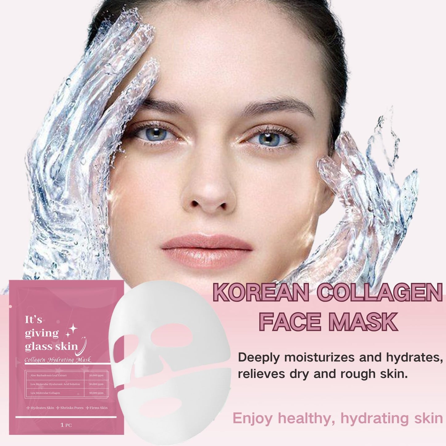 8PCS Glass Skin Collagen Mask - Deep Collagen Hydration Face Mask - Korean Skincare Face Masks for Firming & Moisturising - Collage.n Face Mask Overnight, Reduce Fine Lines & Wrinkles, Firming