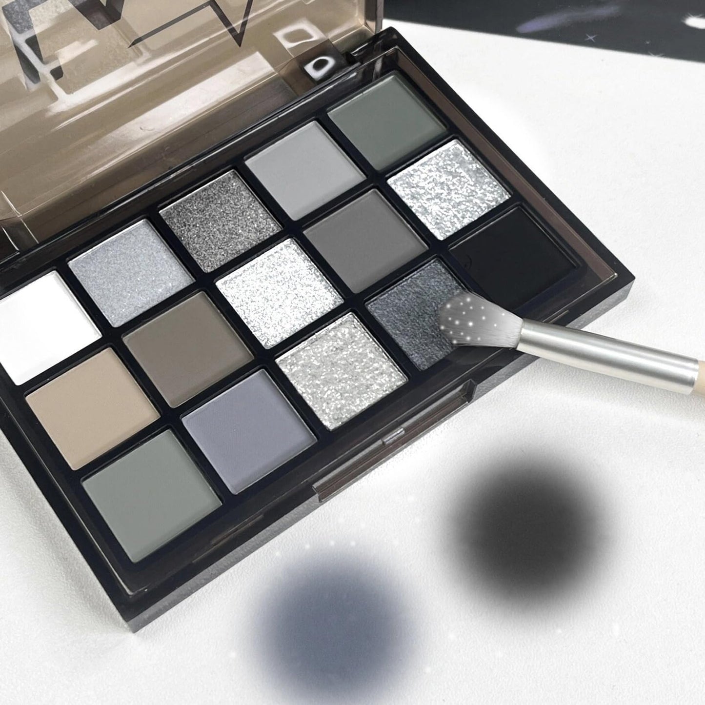 HAORQEE Black Eyeshadow Palette, Gothic Makeup Glitter Black White Grey Silver Eye Shadow Palette, Smokey Long Lasting Waterproof Highly Pigmented Eye Shadow Pallets Halloween Gifts for Women