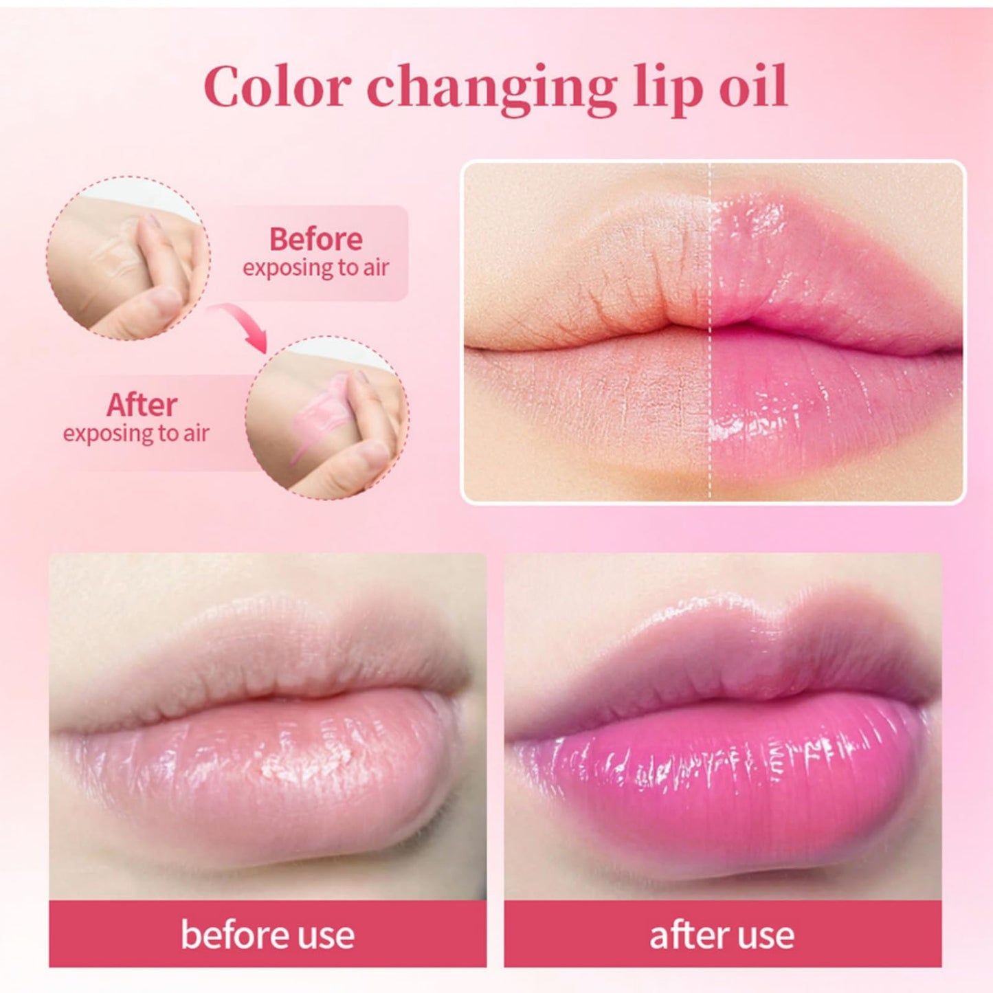 Siyinzu 2PCS Pink Lip Serum Plumper,Pink Tinted Lip Balm,Pin-k Lip Serum,Instant Lip Plumping Gloss,Pin-k Lip Plumper to Reduce Fine Lines,Clear Lip Gloss,Color Changing L-ip Gl-oss,Nourishing Repair Li-p Oil