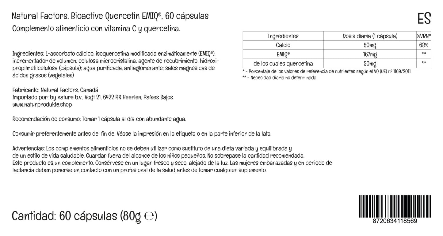 Natural Factors, Bioactive Quercetin, with Vitamin C, 60 Vegan Capsules, Lab-Tested, Vegetarian, Soy-Free, Gluten-Free, Non-GMO