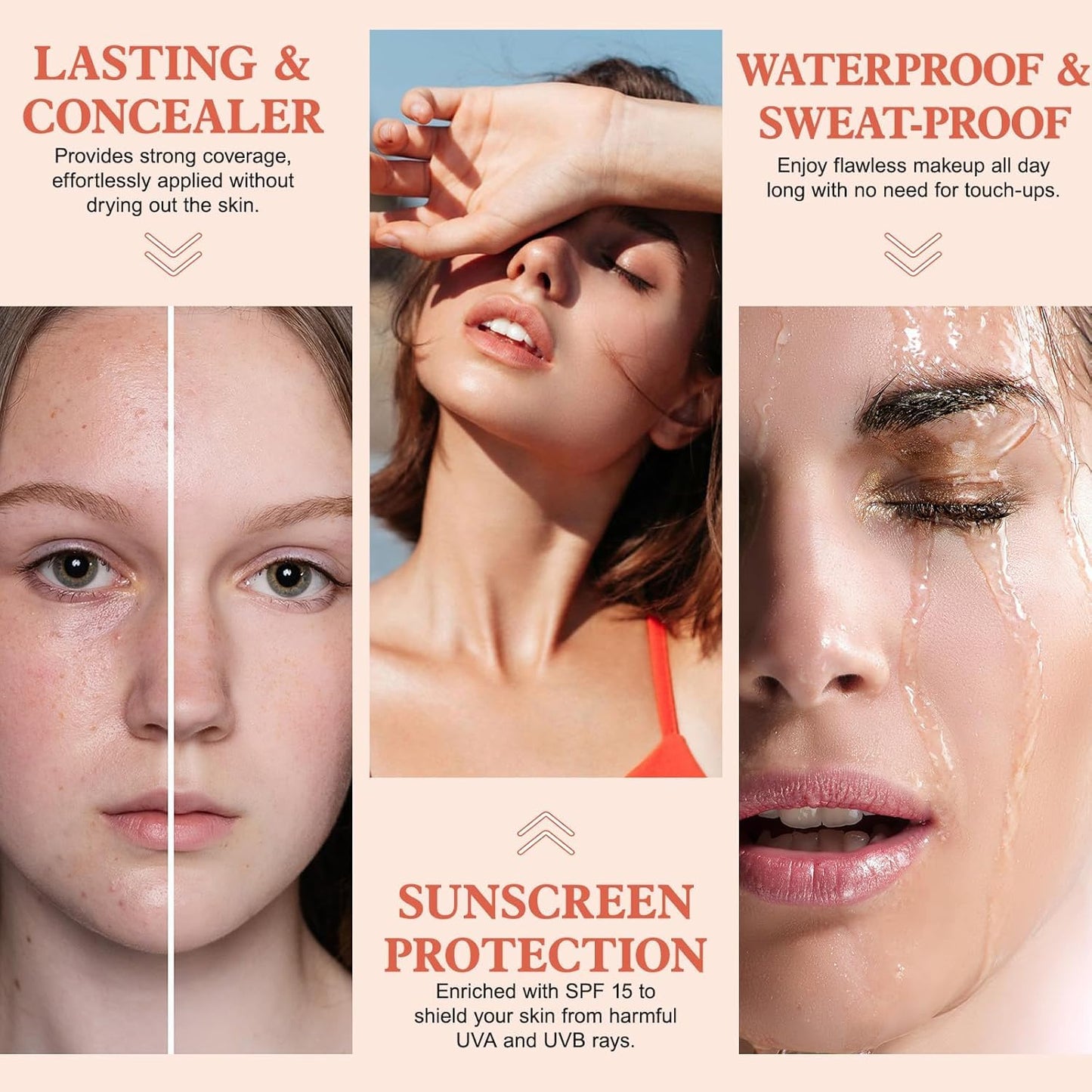 ZyranovaE 2Pack Colour Changing Liquid Foundation,Liquid Makeup Base Nude Face Cover Concealer Cream,Moisturizing, Sunscreen,for all Skin Tone SPF15,30ml