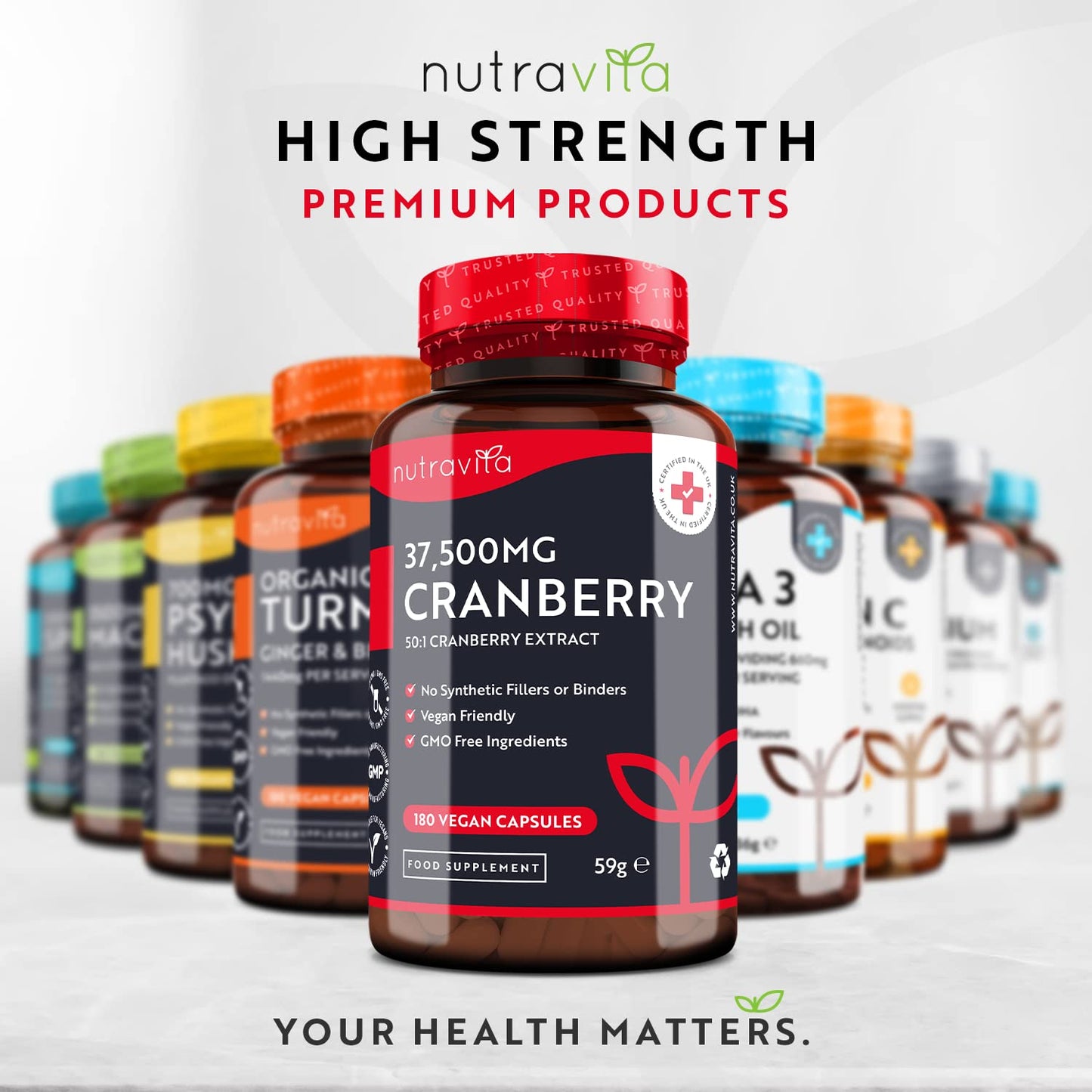 Max Strength Cranberry 37,500mg - 180 Vegan Capsules – Daily Supplement for Women – 50:1 Pure Cranberry Extract Supplement – Made in The UK by Nutravita