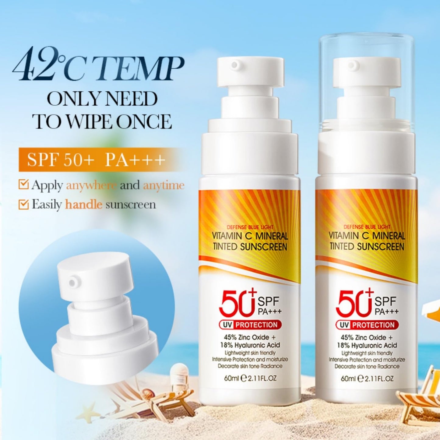 GUOUURR Vitamin C Tinted Sunscreen SPF 50 - Face & Body Moisturiser for Women | Skin Tint, Facial Sunscreen & Sun Cream | Tinted Moisturiser with SPF 50, Lightweight & Non - Greasy Formula