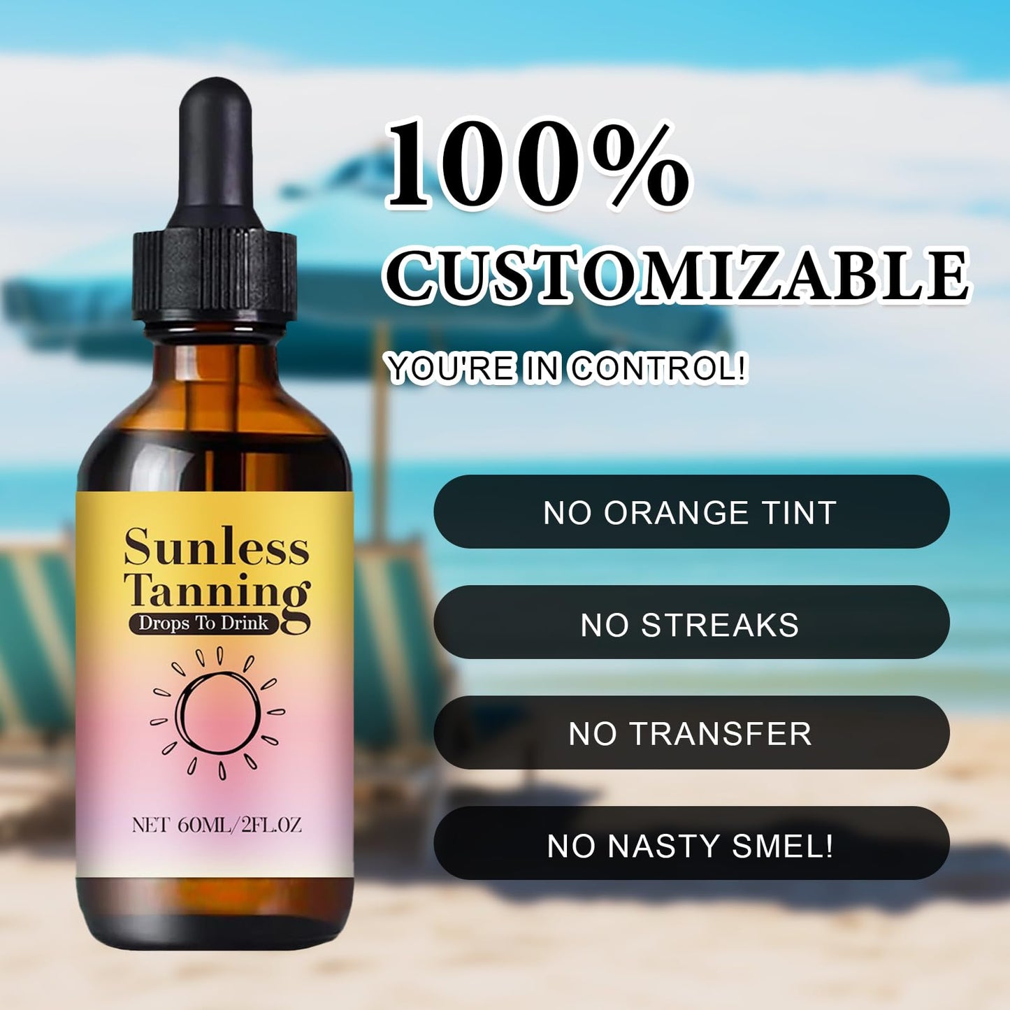 GMHLLES 2PCS Self Tanning Drops, Natural New Sunless Tanning Drops Enhances Natural Skin Tone for Face and body with 1PCS White Massage Stick 60ML