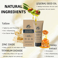 IZBEAUVO Beef Tallow Sunscreen SPF 50 PA++, Tallow Sun Cream, Organic Natural Beef Tallow Sunblock for Face, Hydrating Non-Greasy Travel Size Face & Body Sun Cream, UVA/UVB Protection, Water-Resistant