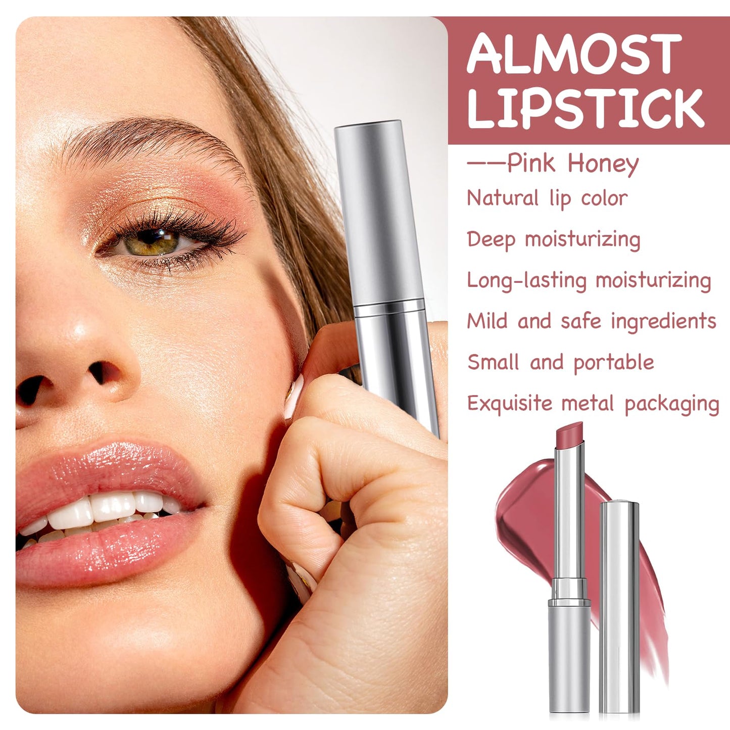 DOOCECIY Honey Lipstick, Pink Moisture Shine Hydrating Lipstick