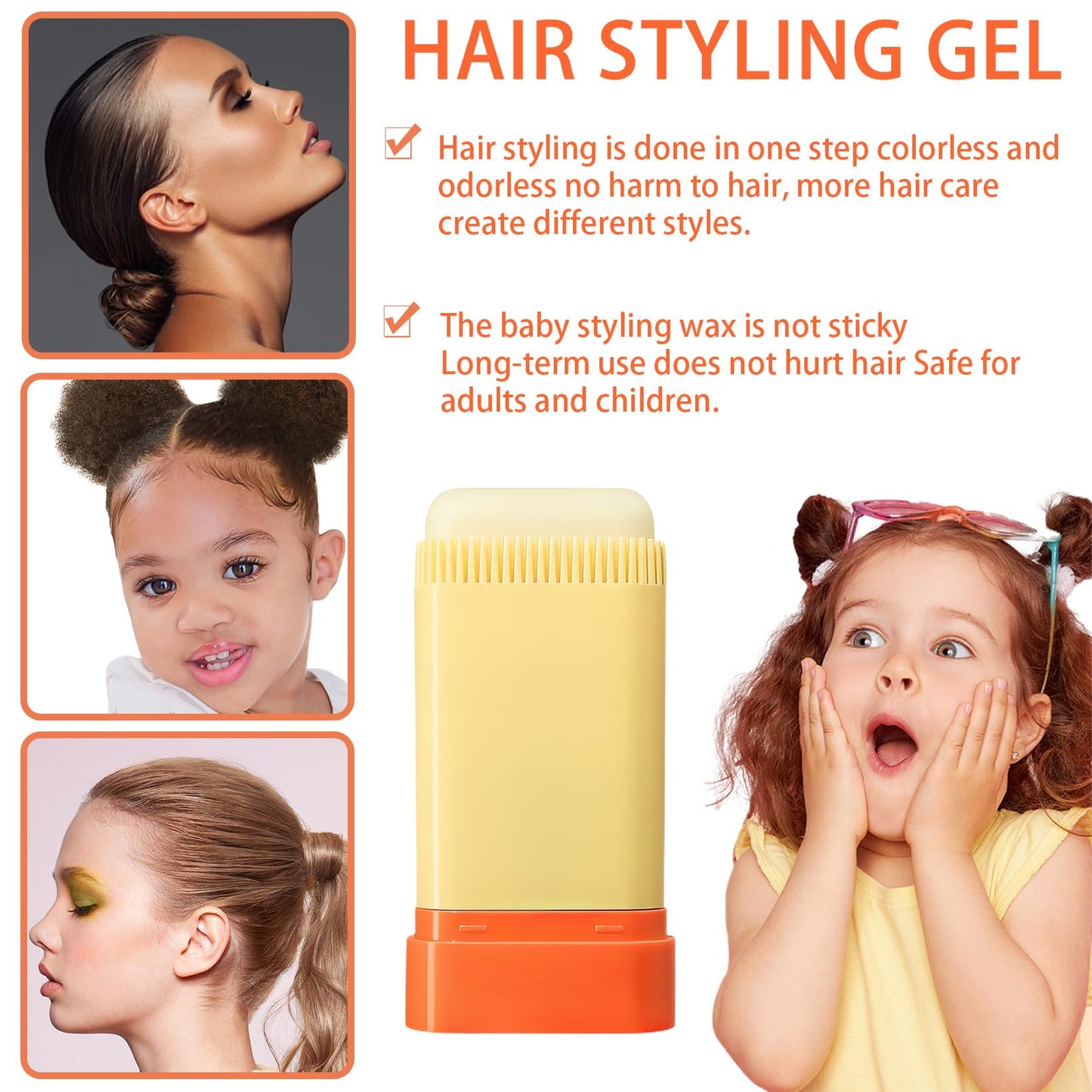 Hair Wax For Kids With Hair Edge Brush,Edge Control Anti-Frizz Non-greasy Hair Pomade Stick for Fly Away and Edge Frizz Hair,Easy to Use, Compact and Portable