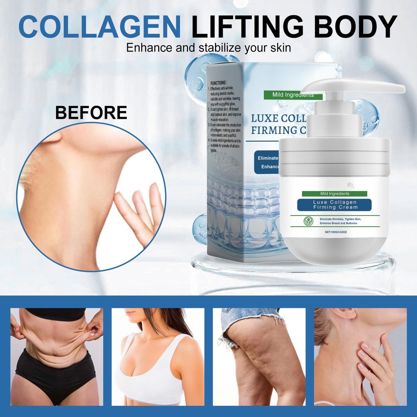 Luxe Collagen Firming Cream,Skin Firming Cream,Anti-Aging Moisturizer with Collagen,Ultra Firming & Revitalizing Cream,Collagen Cream,Skin Firming Body Cream,Firming Body Cream,Skin Tightening Cream