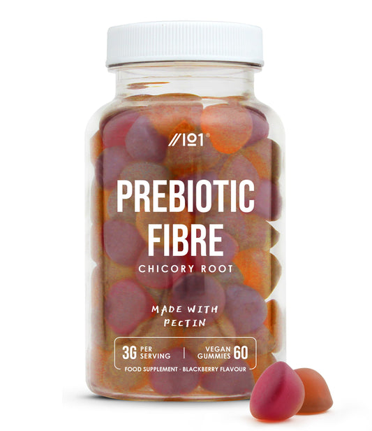 ALPHA01 Prebiotic Fibre Gummies - 3g - Chicory Root Inulin, BlackBerry, Strawberry & Peach Flavour - Kosher, Halal - 60 Vegan Gummies.
