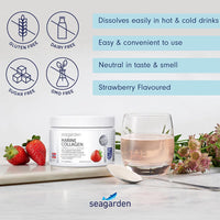 Seagarden Marine Collagen Powder + Vitamin C | Collagen Peptides Powder (Type I & III) | Wild-Caught Arctic Cod | Collagen Supplements| Skin, Hair, Nails, I Strawberry Taste I 150g
