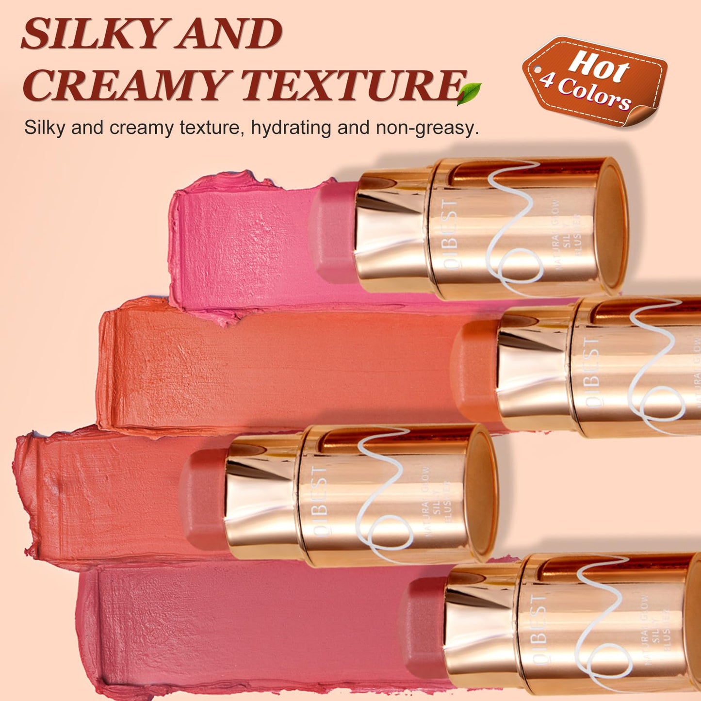 Cream Blush Stick, 3-in-1 Multi-Use Blusher Contour for Lip Cheek Eye, Long-lasting Waterproof Cream Blusher with Makeup Brush, Moisturize Blush Wand, Lightweight Face Blusher for Women Nature Look