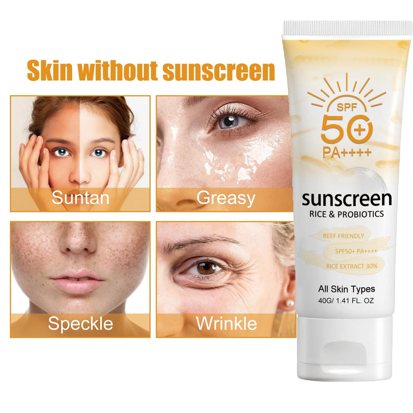 DMQ Rice Sunscreen,Organic Sunscreen SPF50,Face &Body Sun Cream,Strong Sun Protection Sun Lotion with Rice Extracts,Refreshing Body Suncream,Non-Greasy & Breathable,Moisturiser Sunscreen for Oily Skin-40g