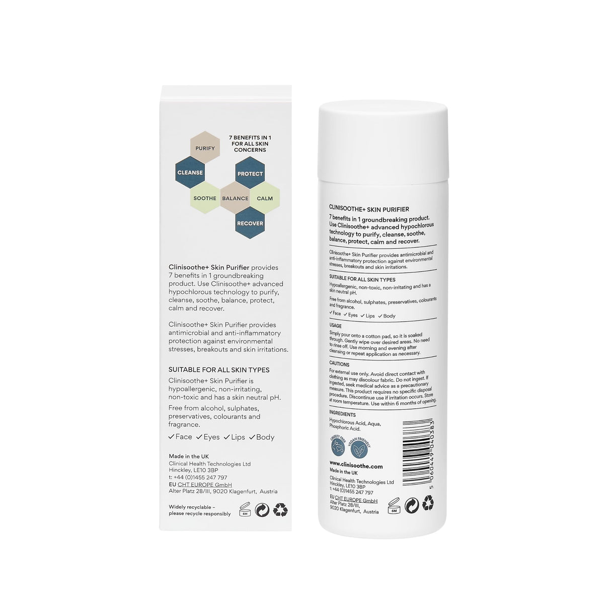 Clinisoothe+ Skin Purifier 250ml Pour Application - Hypochlorous Acid Solution for Face and Body - Defends Daily Against Pollutants & Impurities – Supports Blemish-Prone, Sensitive Skin Care