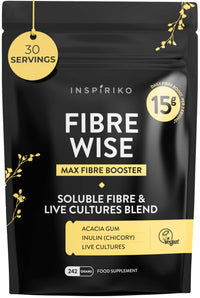 Soluble Fibre Supplement, 25% Daily Fibre, 6-in-1 Fibre Powder - Inulin, Acacia Gum, 2 Billion CFU Probiotics. Tasteless Prebiotics for Gut Health, 240 g, by Inspiriko