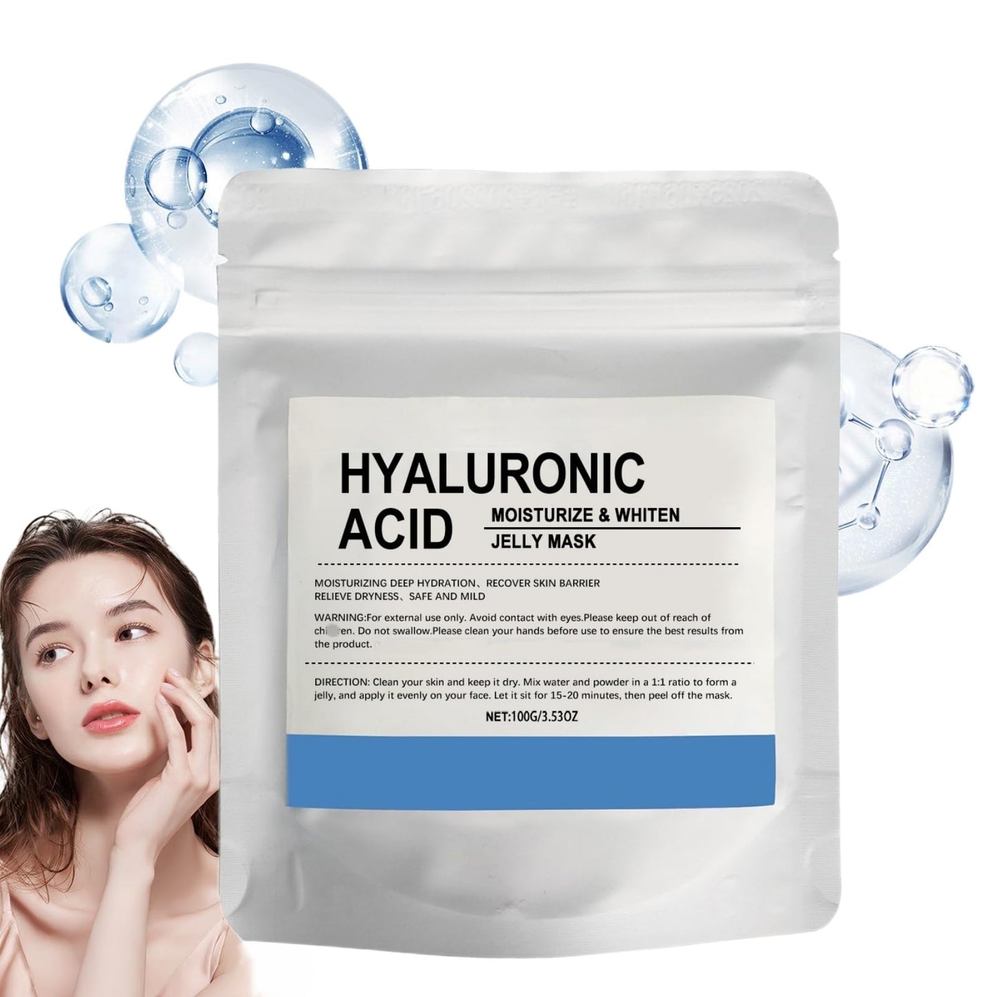 Oumun Hyaluronic Acid Powder,Natural Hyaluronic Acid Powder for Face Skincare,Hyaluronic Aci/d Jelly Mask for Face,Skin Hydr/ating and Moisturising,Water-Soluble,DIY Facial Serum,Hydr/ation Smooths Wrinkles