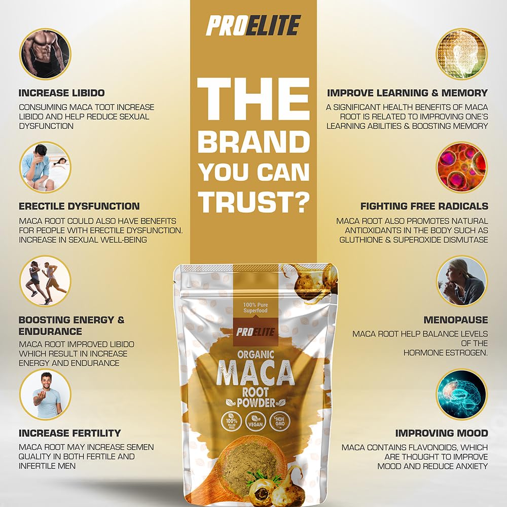 Organic Maca Root Powder 500g Supports Immunity | Premium Macaroot Superfood Super Greens Performance & Endurance Powder | Vegan Pure Peruvian Zero Additives Maca Powder by PROELITE