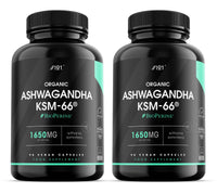 Organic Ashwagandha KSM-66® 1650mg - 5% Withanolides - Made with BioPerine® - Most Bioavailable Full-Spectrum Root Extract - Not Tablets or Powder - 180 Vegan Capsules