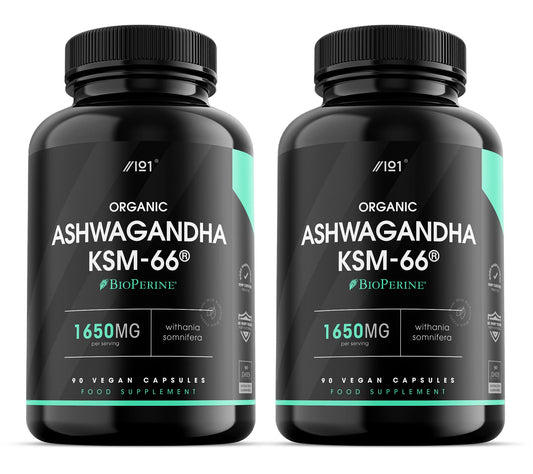 Organic Ashwagandha KSM-66® 1650mg - 5% Withanolides - Made with BioPerine® - Most Bioavailable Full-Spectrum Root Extract - Not Tablets or Powder - 180 Vegan Capsules