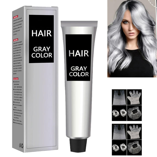 GNAUMORE Silver Gray Hair Dye,Silver Gray Natural Hair Dye Cream,Fashion Permanent Color Cream,Silver Gray Natural Hair Color Cream,Unisex Silver Hair Dye,Grey Permanent Hair Dye, with Two Hair Dye Kits