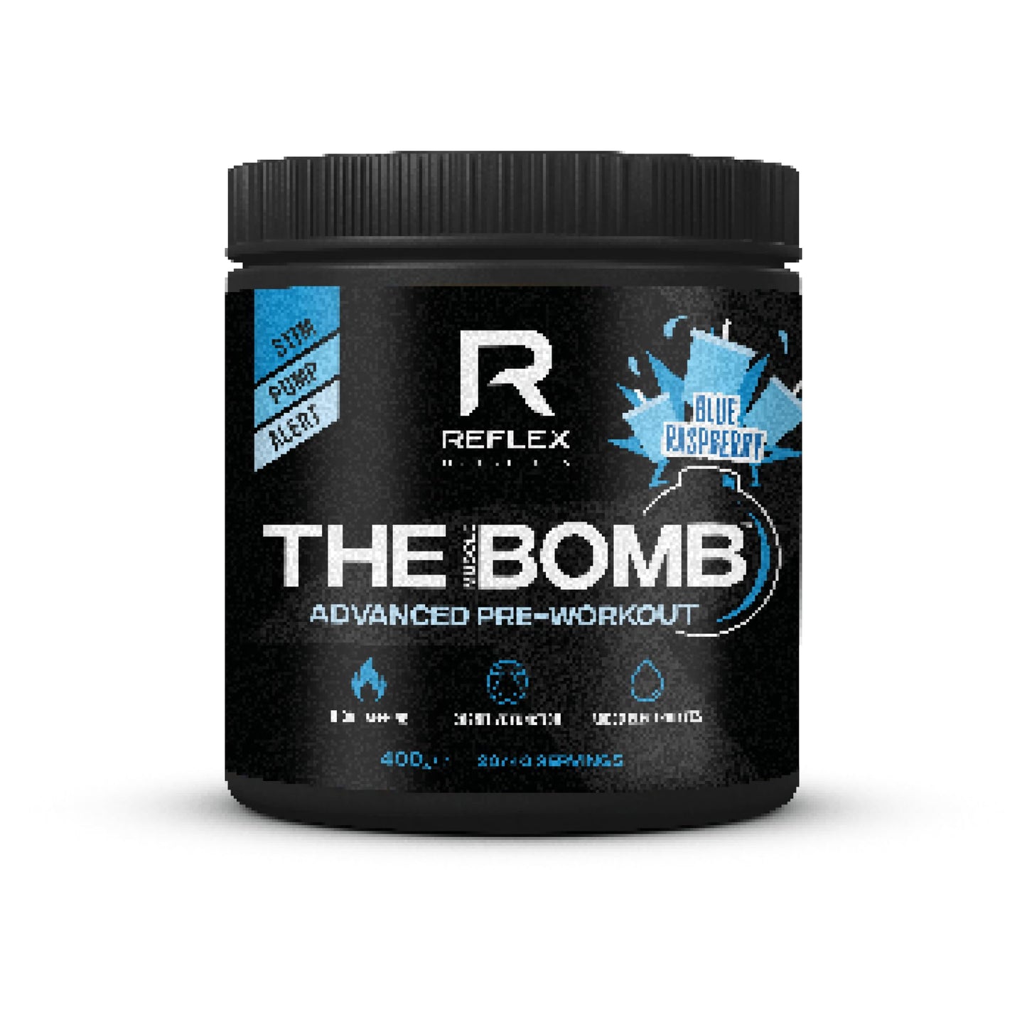 Reflex Nutrition Pre Workout The Muscle Bomb 350G Caffeine 9G Citrulline Malate 2.5G Beta Alanine Added Hydration Electrolytes (Blue Raspberry, 400G)