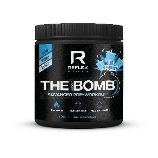 Reflex Nutrition Pre Workout The Muscle Bomb 350G Caffeine 9G Citrulline Malate 2.5G Beta Alanine Added Hydration Electrolytes (Blue Raspberry, 400G)