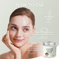 Beef Tallow Skin Care, Whipped Tallow Face Cream, Beef Tallow Moisturiser for Face & Body, Natural Grass Fed Beef Tallow, Skin Care Cream for Dry Skin, Vanillin, 120g