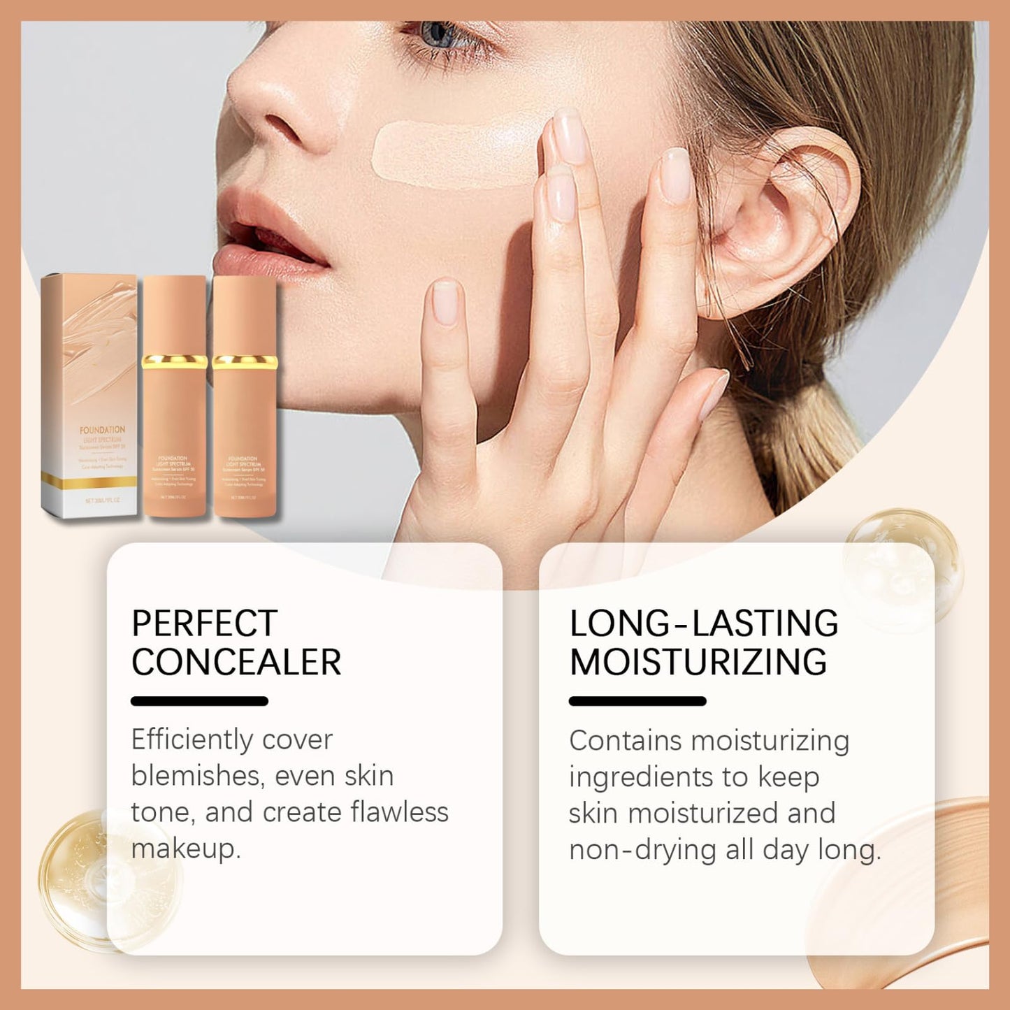 2pcs Bio-Mimic Foundation 4 In 1 Liquid Foundation Moisturizing Full Coverage Spf 50+ Lasting Wear Anti Pollution Face Foundations Bio-mimic Light Foundation Waterproof Colour Changing Foundation