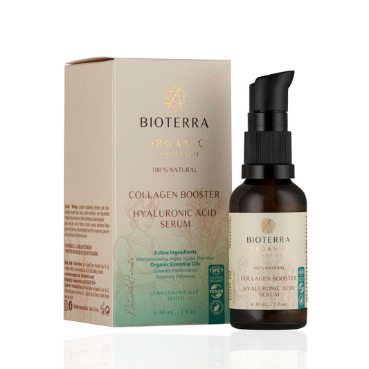 Bioterra Organic Collagen Booster Hyaluronic Acid Serum, Face Moisturiser, Natural Ingredients with Jojoba and Lavender, 30 ml
