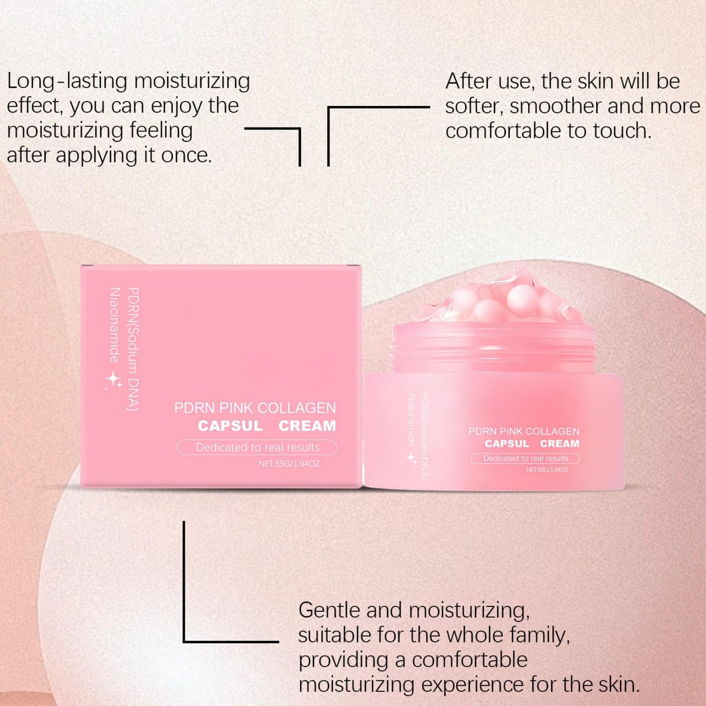 SingHao Pink Collagen Cap/sule Cream,Face Moisturiser with Niacinamide & Hydrolyzed C/ollagen,Anti-Aging Co/llagen F/ace C/ream,Col/lagen Gel Fa/ce,Collagen Moisturiser Fac/e Women,Skin Tightening Cream